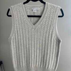 Izod Club Gray Cable Knit Sweater Vest Women’s Medium 100% Cotton